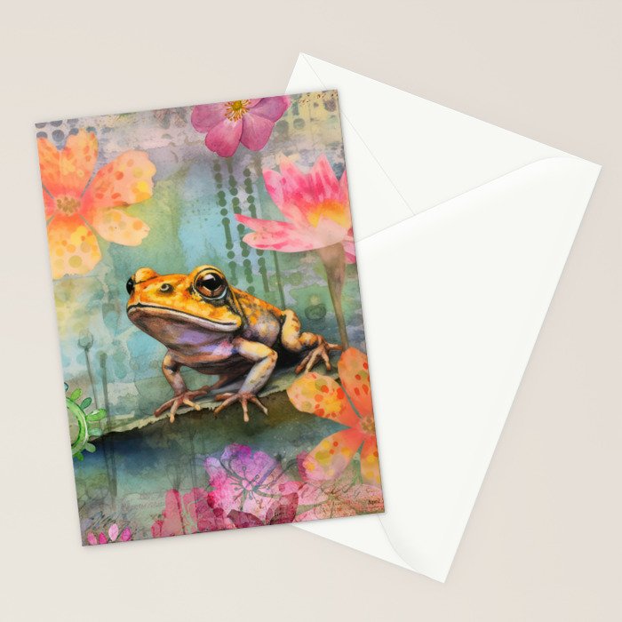 Colorful Frog Garden Indian Summer Flora And Wildlife Stationery Card Gallery Image 2