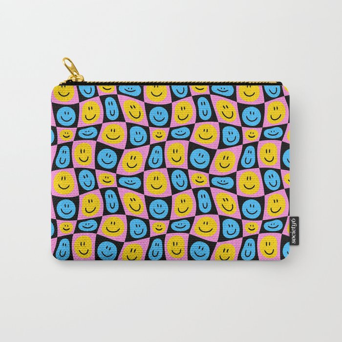Retro happy smiling face checkered pattern Carry All Pouch Gallery Image 1