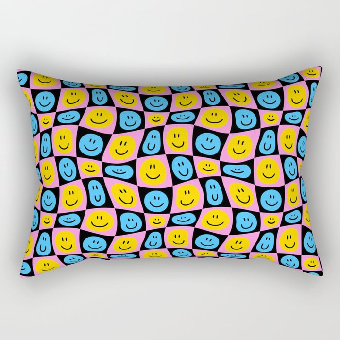 Retro happy smiling face checkered pattern Rectangular Pillow Gallery Image 2