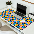 Retro happy smiling face checkered pattern Desk Mat Gallery Image 2