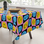 Retro happy smiling face checkered pattern Tablecloth Gallery Image 3