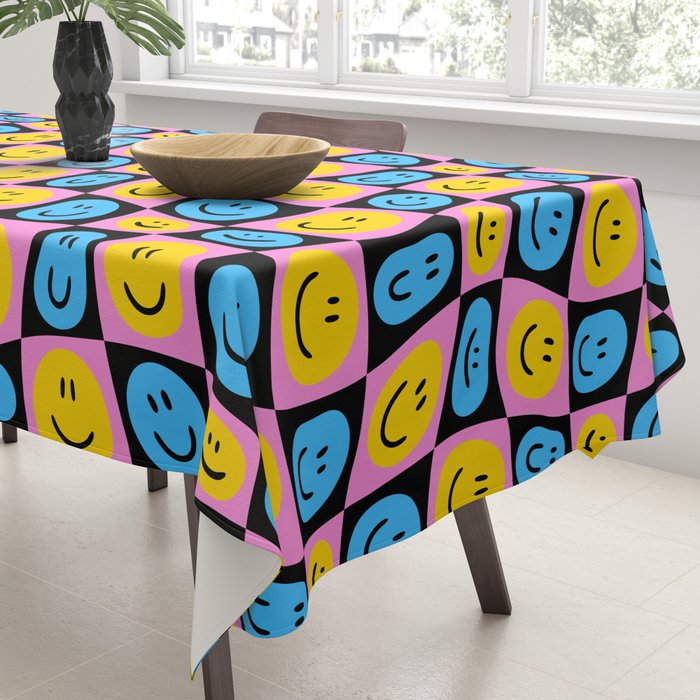 Retro happy smiling face checkered pattern Tablecloth Gallery Image 3
