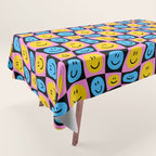 Retro happy smiling face checkered pattern Tablecloth Gallery Image 1