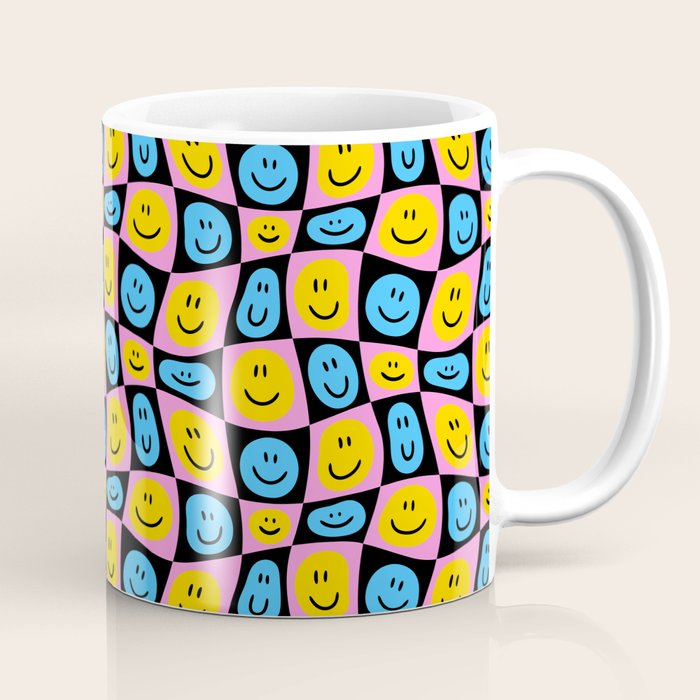 Retro happy smiling face checkered pattern Coffee Mug Gallery Image 1
