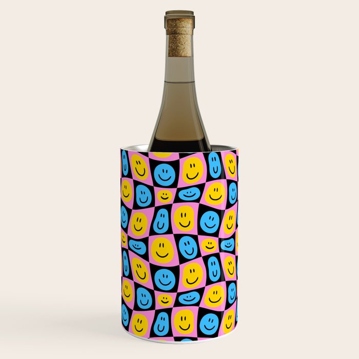 Retro happy smiling face checkered pattern Wine Chiller Gallery Image 1