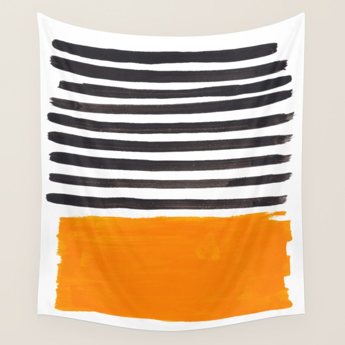 Minimalist Mid Century Mango Shade Black Lines Sunset Landscape Fun Wall Tapestry Gallery Image 4