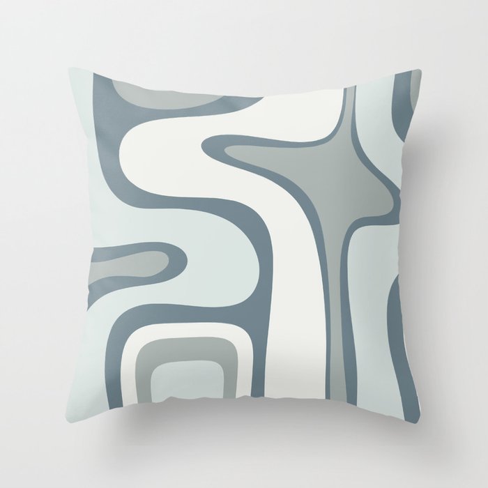 Mid Century Modern Copacetic Abstract in Neutral Blue Gray Ice Blue Tones Throw Pillow Gallery Image 1