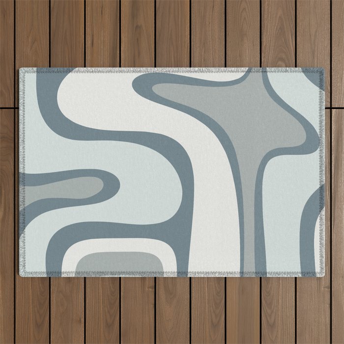 Mid Century Modern Copacetic Abstract in Neutral Blue Gray Ice Blue Tones Outdoor Rug Gallery Image 1