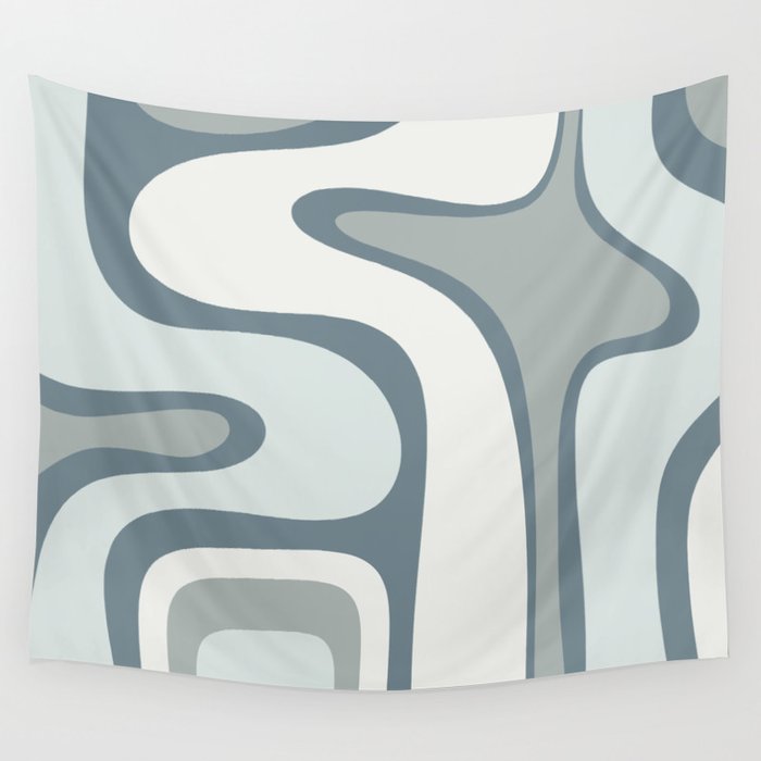 Mid Century Modern Copacetic Abstract in Neutral Blue Gray Ice Blue Tones Wall Tapestry Gallery Image 4
