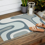 Mid Century Modern Copacetic Abstract in Neutral Blue Gray Ice Blue Tones Outdoor Rug Gallery Image 2