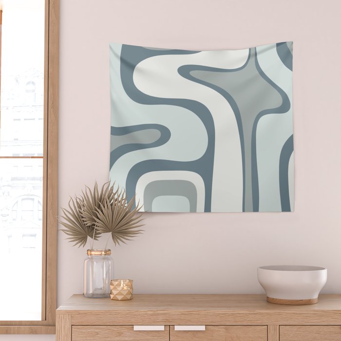 Mid Century Modern Copacetic Abstract in Neutral Blue Gray Ice Blue Tones Wall Tapestry Gallery Image 2