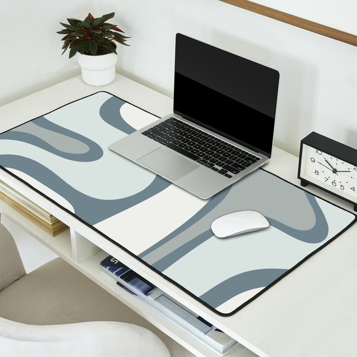 Mid Century Modern Copacetic Abstract in Neutral Blue Gray Ice Blue Tones Desk Mat Gallery Image 2