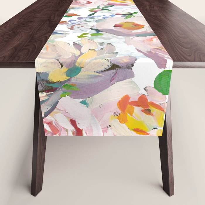 Hand Drawn Vintage Spring Claude Monet Botanical Flower Garden Table Runner Gallery Image 1
