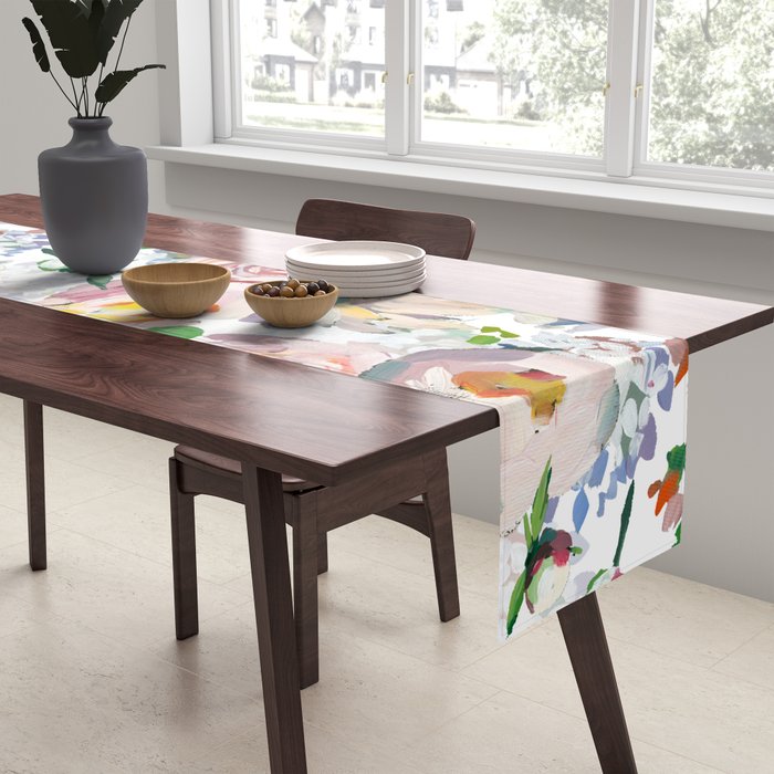 Hand Drawn Vintage Spring Claude Monet Botanical Flower Garden Table Runner Gallery Image 2