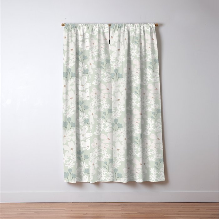 Soft meadow blooms - muted mint, dusty green and beige floral pattern Window Curtain Gallery Image 3