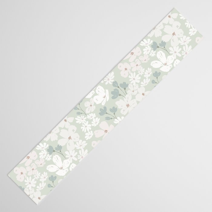 Soft meadow blooms - muted mint, dusty green and beige floral pattern Table Runner Gallery Image 3