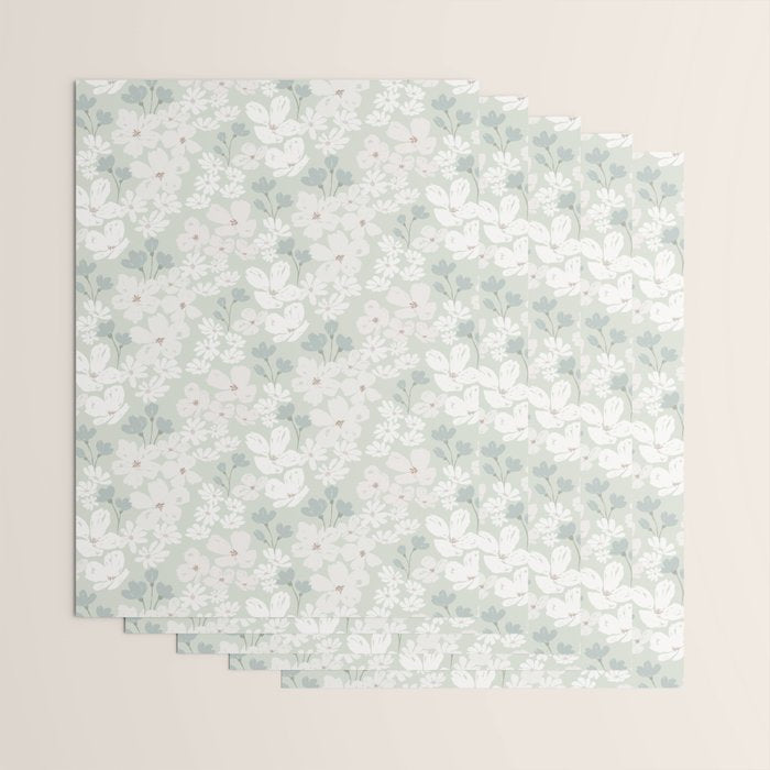 Soft meadow blooms - muted mint, dusty green and beige floral pattern Wrapping Paper Gallery Image 3