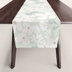 Soft meadow blooms - muted mint, dusty green and beige floral pattern Table Runner Gallery Image 1