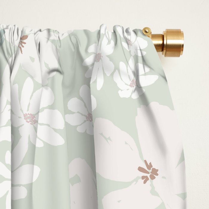 Soft meadow blooms - muted mint, dusty green and beige floral pattern Window Curtain Gallery Image 2