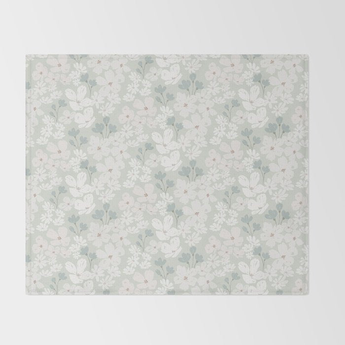 Soft meadow blooms - muted mint, dusty green and beige floral pattern Throw Blanket Gallery Image 2