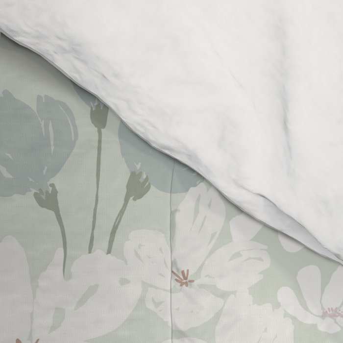 Soft meadow blooms - muted mint, dusty green and beige floral pattern Comforter Gallery Image 4
