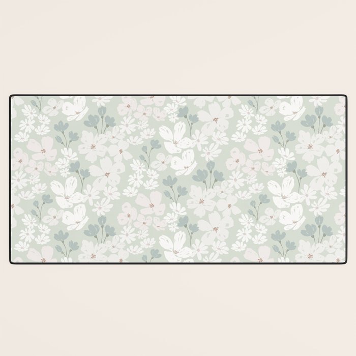 Soft meadow blooms - muted mint, dusty green and beige floral pattern Desk Mat Gallery Image 3