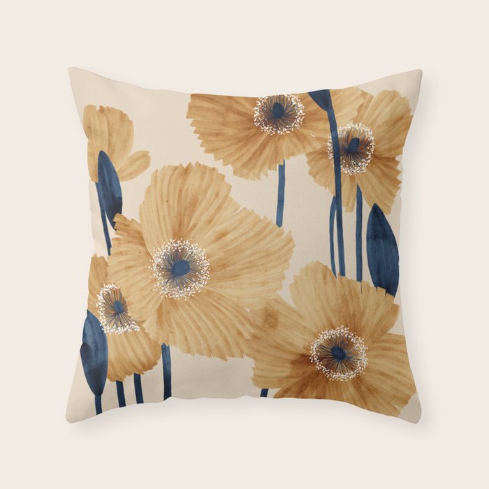 Poppies flowers watercolor Throw Pillow Gallery Image 1