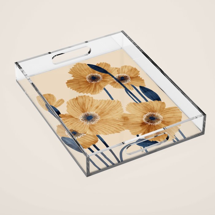 Poppies flowers watercolor Acrylic Tray Gallery Image 1
