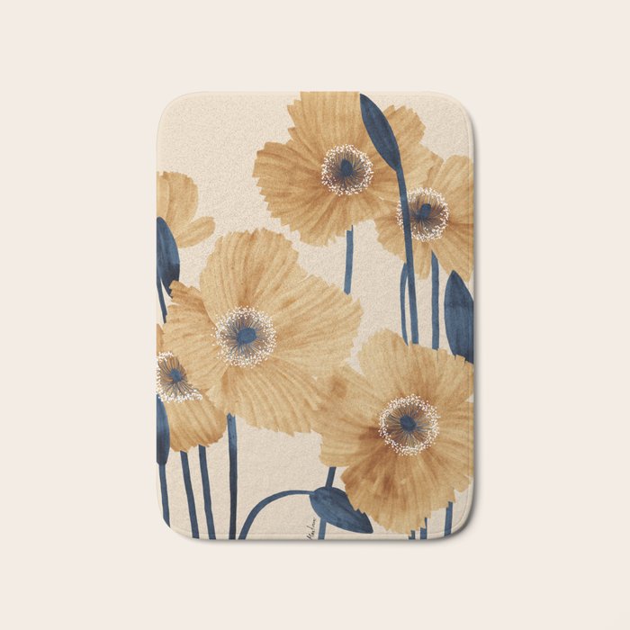 Poppies flowers watercolor Bath Mat Gallery Image 1