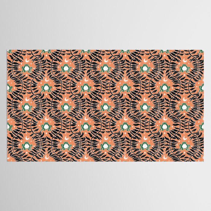 Froggie Ogee - papaya, green, and black Tablecloth Gallery Image 2