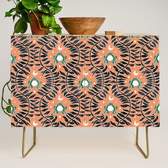 Froggie Ogee - papaya, green, and black Credenza Gallery Image 1