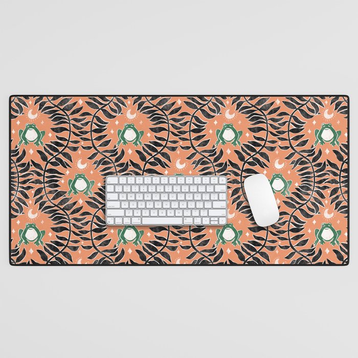 Froggie Ogee - papaya, green, and black Desk Mat Gallery Image 1