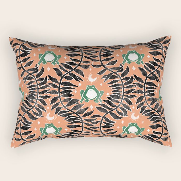 Froggie Ogee - papaya, green, and black Rectangular Pillow Gallery Image 1