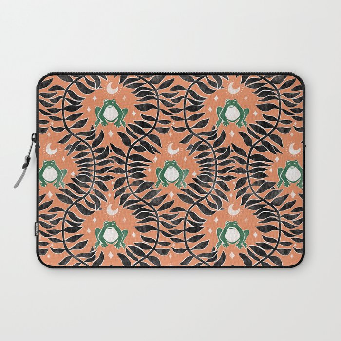 Froggie Ogee - papaya, green, and black Laptop Sleeve Gallery Image 1