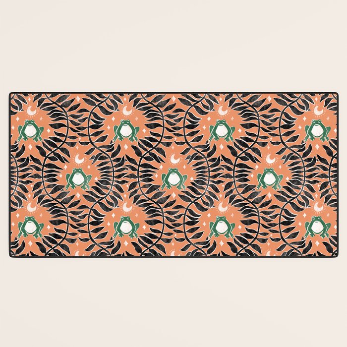 Froggie Ogee - papaya, green, and black Desk Mat Gallery Image 3