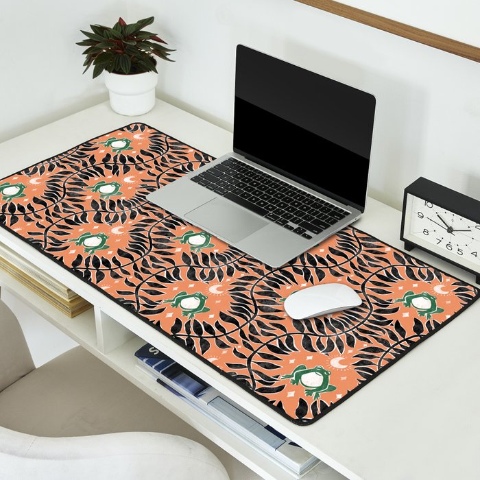 Froggie Ogee - papaya, green, and black Desk Mat Gallery Image 2