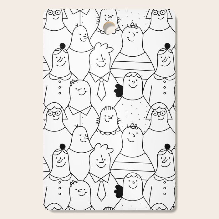 Funny diverse people crowd cartoon pattern Cutting Board Gallery Image 1