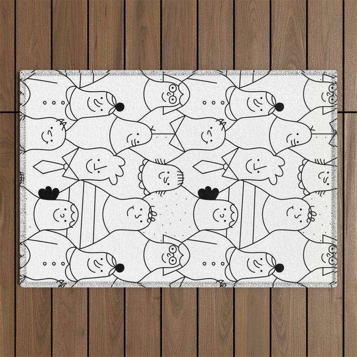 Funny diverse people crowd cartoon pattern Outdoor Rug Gallery Image 1