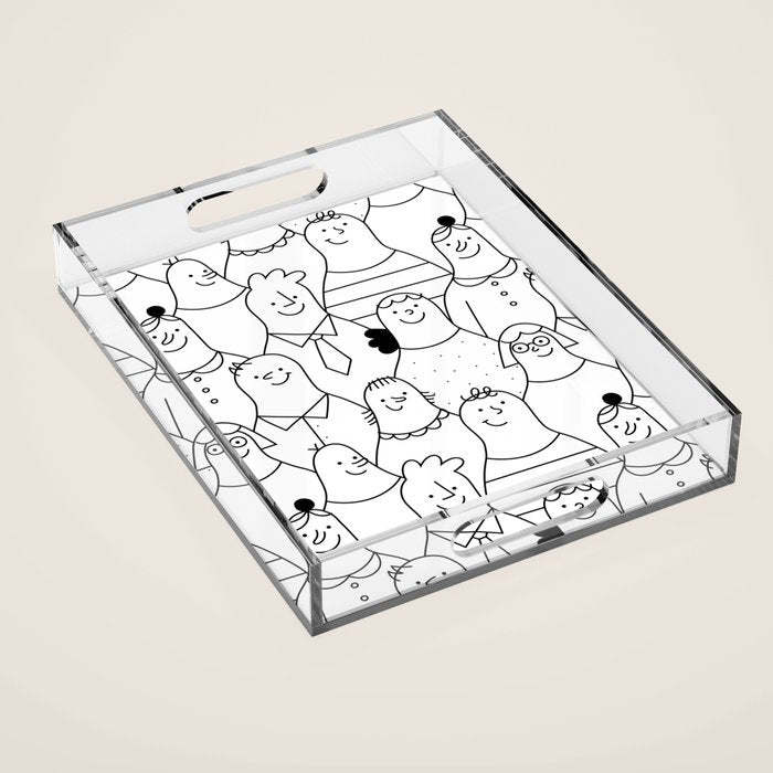 Funny diverse people crowd cartoon pattern Acrylic Tray Gallery Image 1