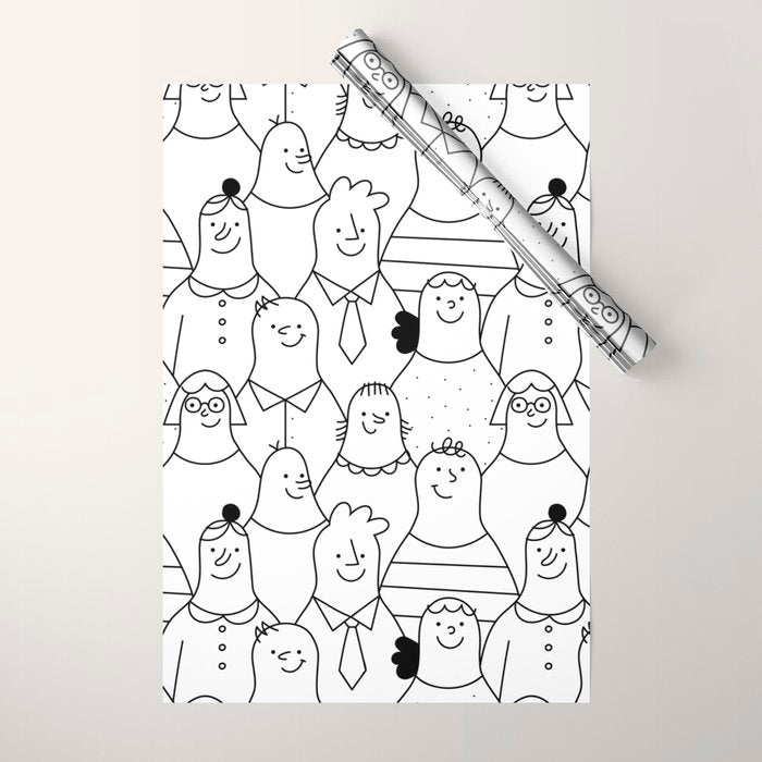 Funny diverse people crowd cartoon pattern Wrapping Paper Gallery Image 1
