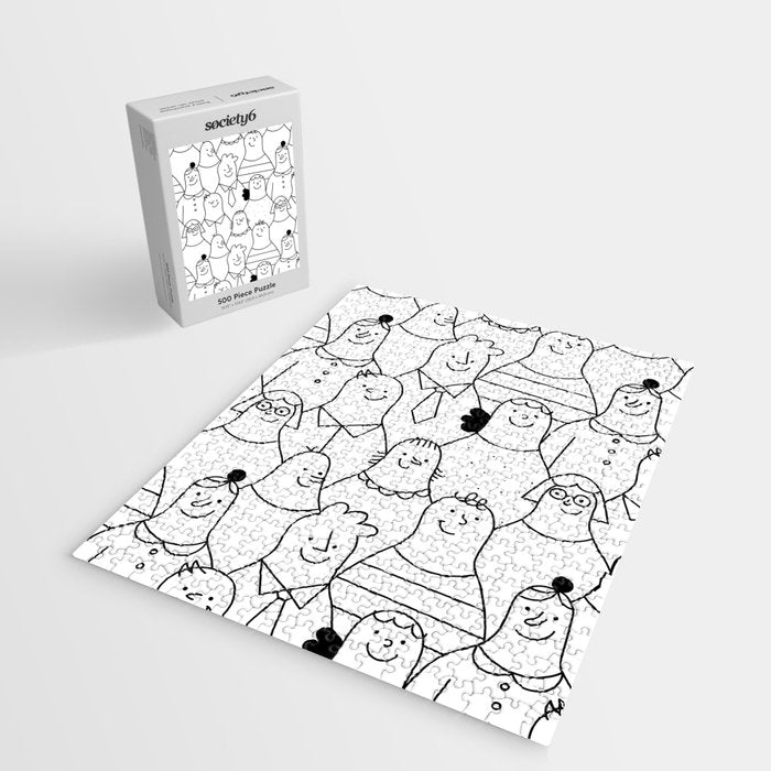 Funny diverse people crowd cartoon pattern Jigsaw Puzzle Gallery Image 2