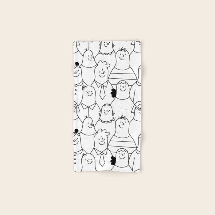 Funny diverse people crowd cartoon pattern Bath Towel Gallery Image 1