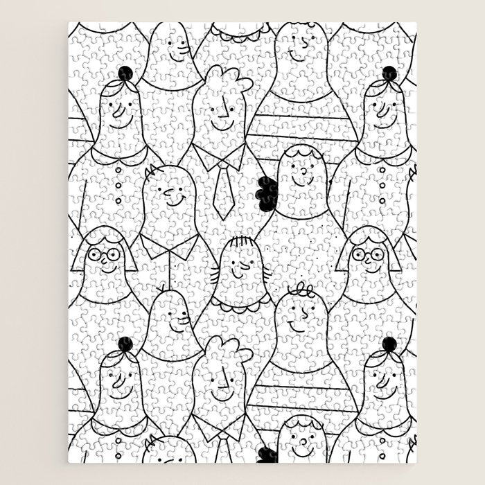 Funny diverse people crowd cartoon pattern Jigsaw Puzzle Gallery Image 1