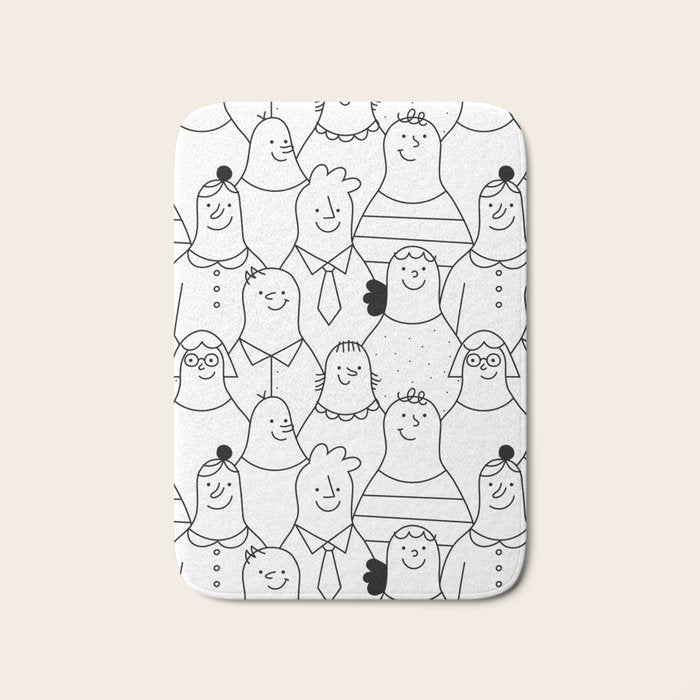 Funny diverse people crowd cartoon pattern Bath Mat Gallery Image 1