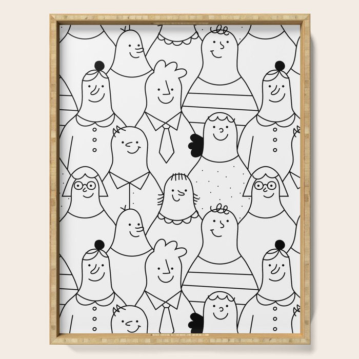 Funny diverse people crowd cartoon pattern Serving Tray Gallery Image 1