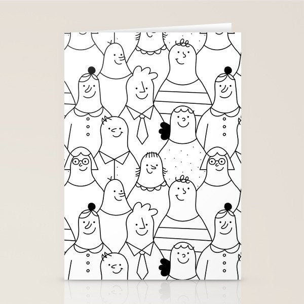 Funny diverse people crowd cartoon pattern Stationery Card Gallery Image 2