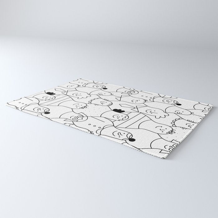 Funny diverse people crowd cartoon pattern Rug Gallery Image 3