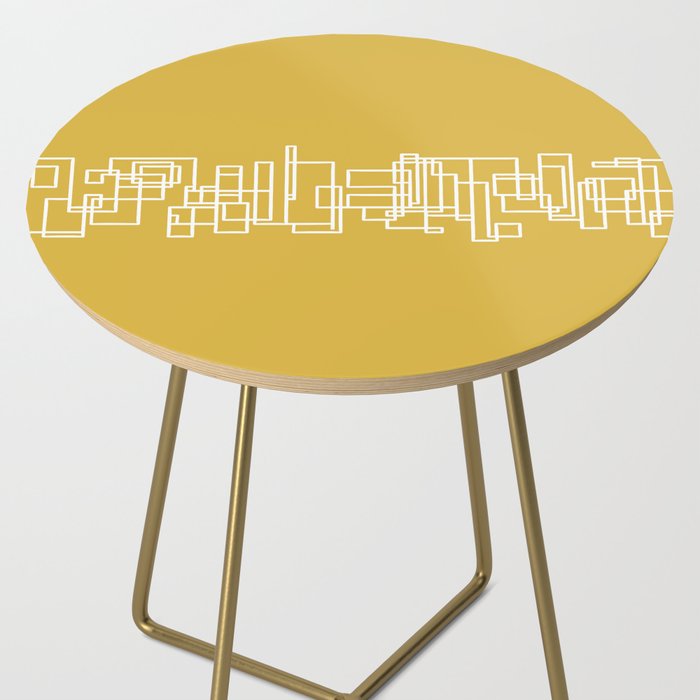 Mid-Century Modern Minimalist Architecture Stripe Pattern Mustard and White Side Table Gallery Image 2