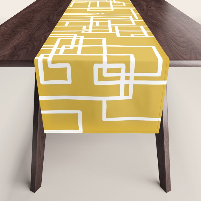 Mid-Century Modern Minimalist Architecture Stripe Pattern Mustard and White Table Runner Gallery Image 1