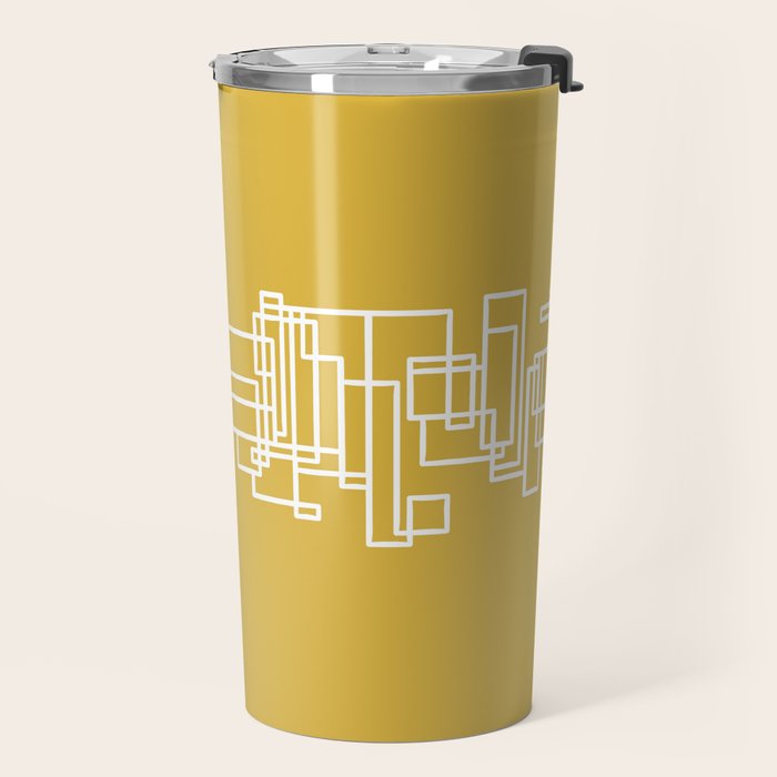 Mid-Century Modern Minimalist Architecture Stripe Pattern Mustard and White Travel Mug Gallery Image 2
